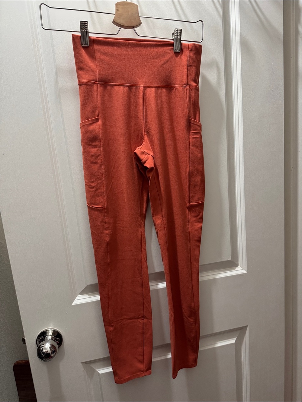 REI High-Rise Rust Orange Active Leggings with Side Pockets